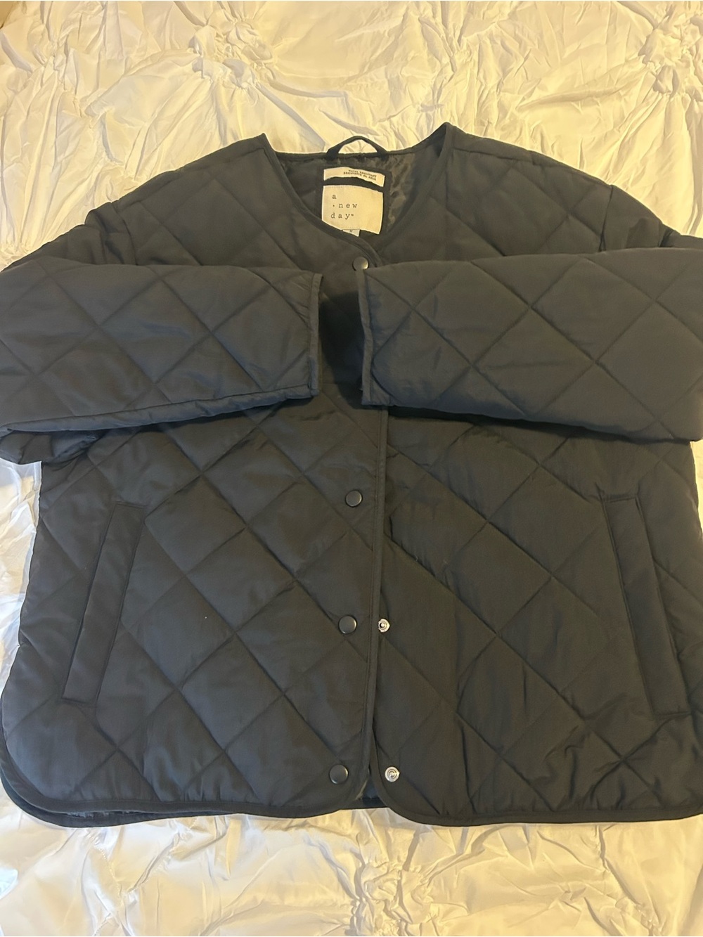 a new day Black Quilted Puffer Snap-Front Jacket